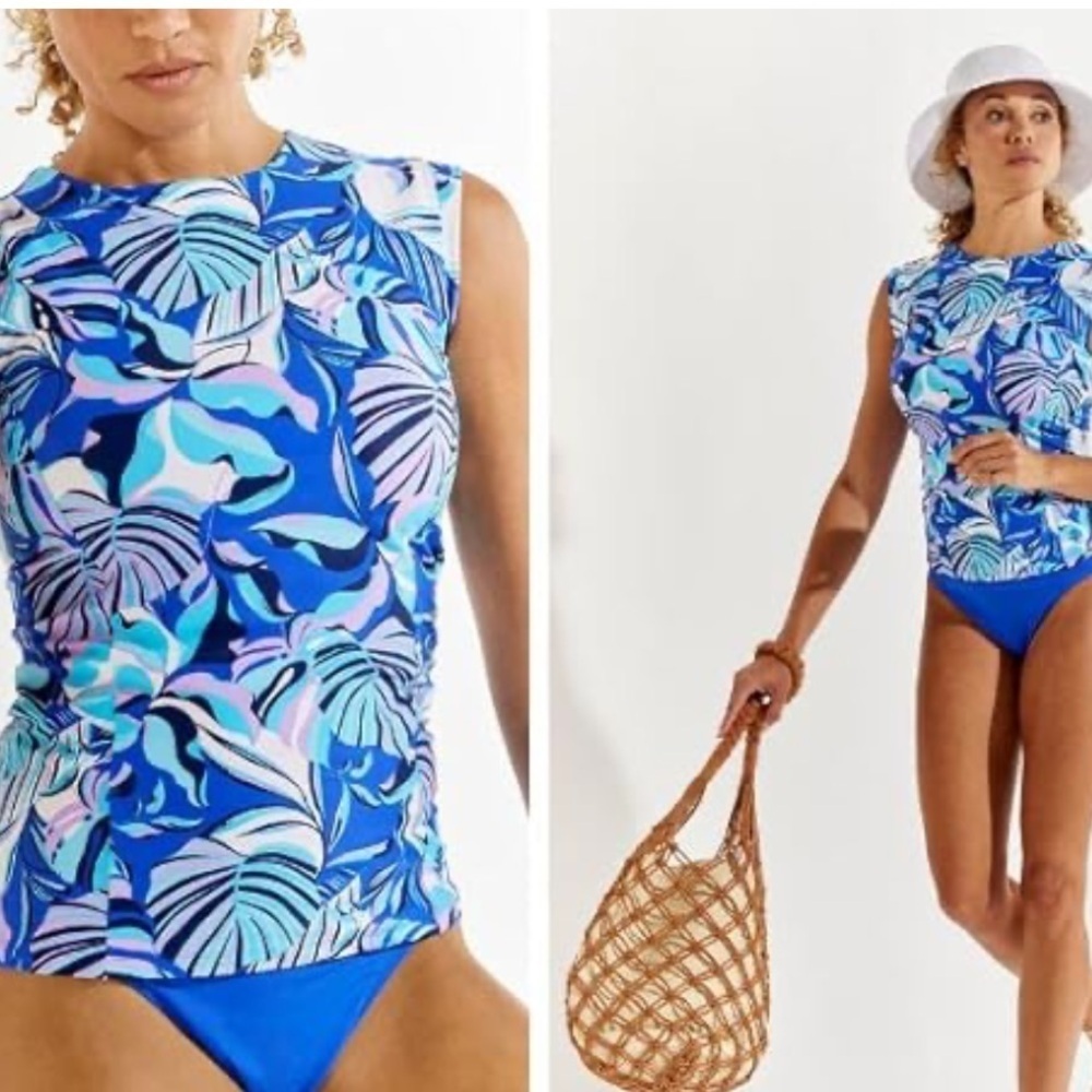 Coolibar Kaylana Tank S Blue Multicolor Isla Palm UPF 50+ Top only